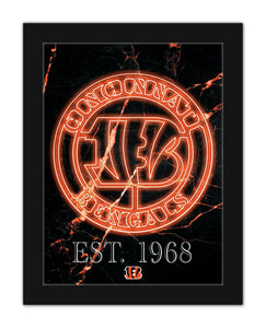 Cincinnati Bengals Neon Circle Logo Framed - 12"x16"