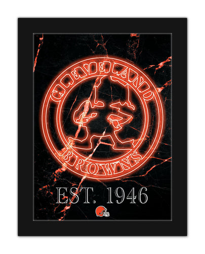 Cleveland Browns Neon Circle Logo Framed - 12