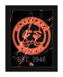 Cleveland Browns Neon Circle Logo Framed - 12"x16"