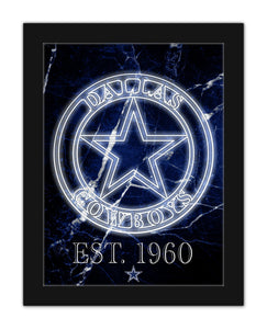 Dallas Cowboys Neon Circle Logo Framed - 12"x16"