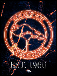 Denver Broncos Neon Circle Logo Framed - 12"x16"