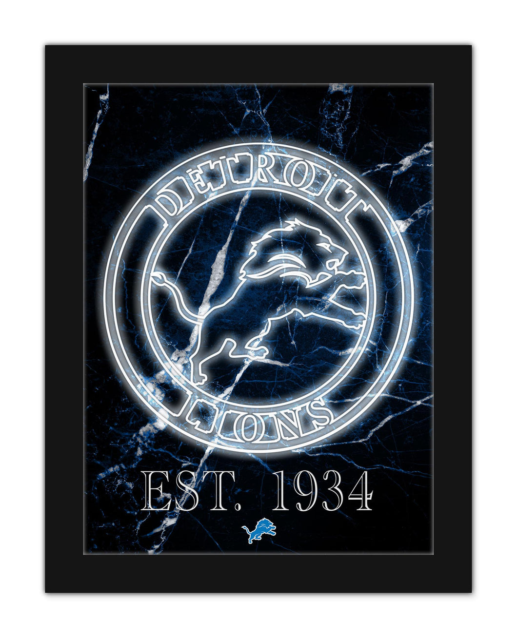 Detroit Lions Neon Circle Logo Framed - 12