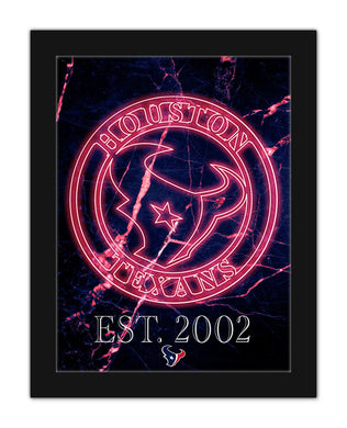 Houston Texans Neon Circle Logo Framed - 12