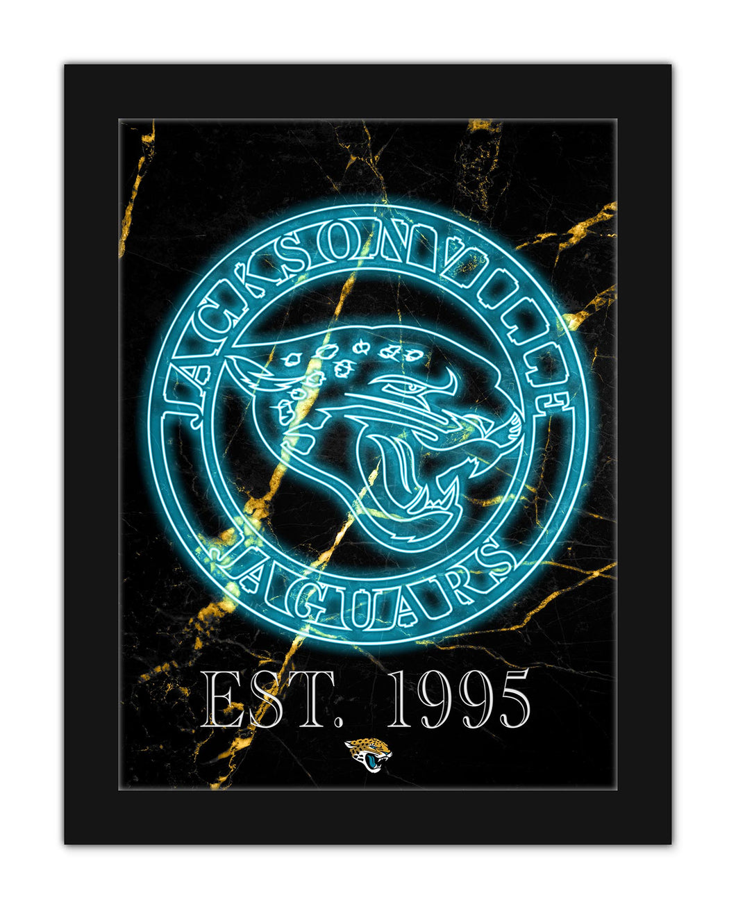 Jacksonville Jaguars Neon Circle Logo Framed - 12