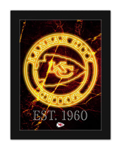 Kansas City Chiefs Neon Circle Logo Framed - 12"x16"