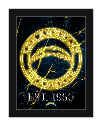 Los Angeles Chargers Neon Circle Logo Framed - 12
