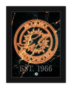 Miami Dolphins Neon Circle Logo Framed - 12"x16"