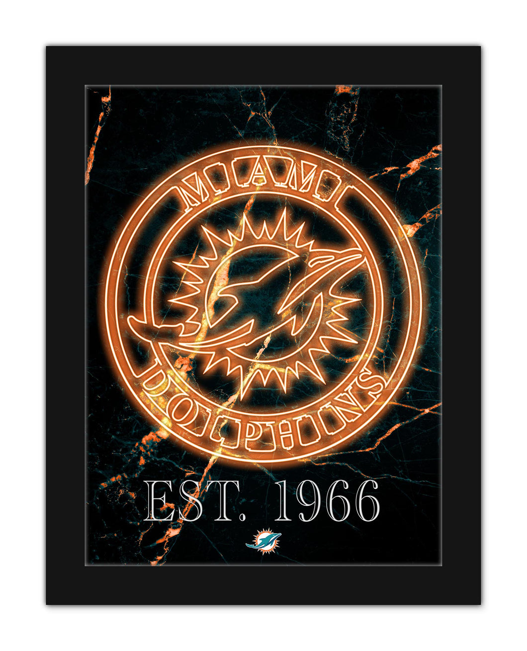 Miami Dolphins Neon Circle Logo Framed - 12