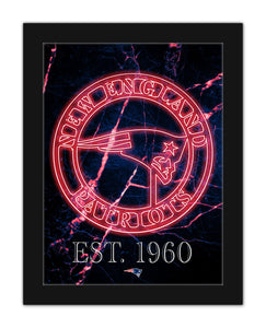 New England Patriots Neon Circle Logo Framed - 12"x16"