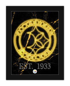 Pittsburgh Steelers Neon Circle Logo Framed - 12"x16"