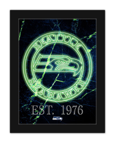 Seattle Seahawks Neon Circle Logo Framed - 12