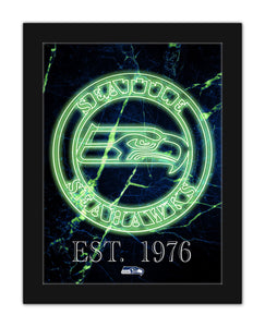 Seattle Seahawks Neon Circle Logo Framed - 12"x16"