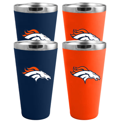 Denver Broncos 4-Pack Matte Color Stainless Steel Pint Glass Set