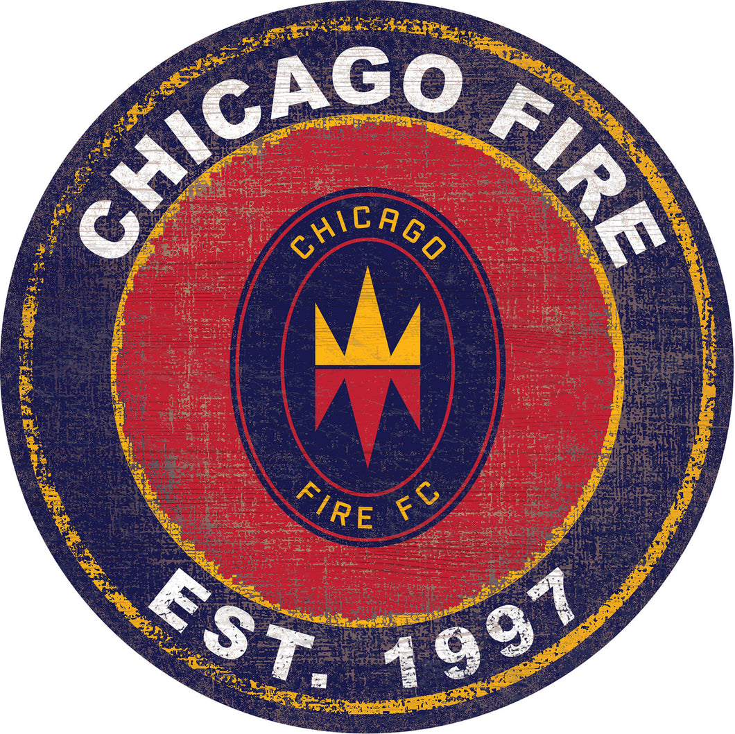 Chicago Fire Heritage Logo Round Sign Wood Sign - 24