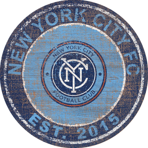 New York City FC Heritage Logo Round Wood Sign - 24