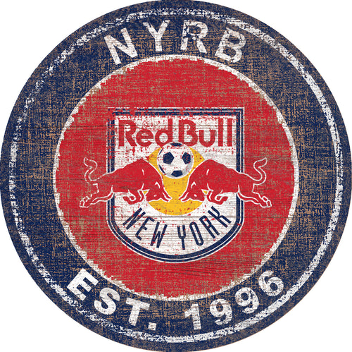 New York Red Bulls Heritage Logo Round Wood Sign - 24