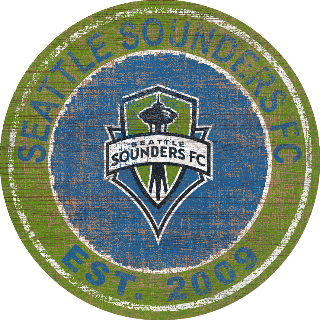 Seattle Sounders Heritage Logo Round Wood Sign - 24