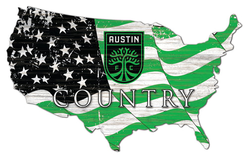 Austin FC USA Shape Wood Sign
