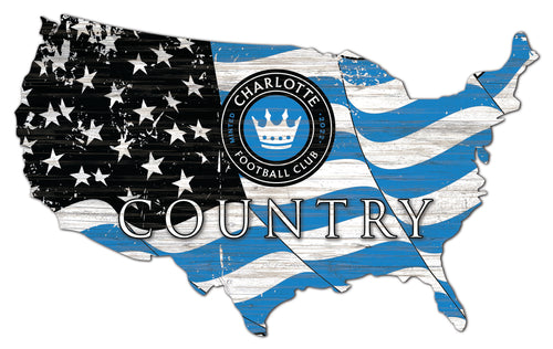 Charlotte FC USA Shape Wood Sign