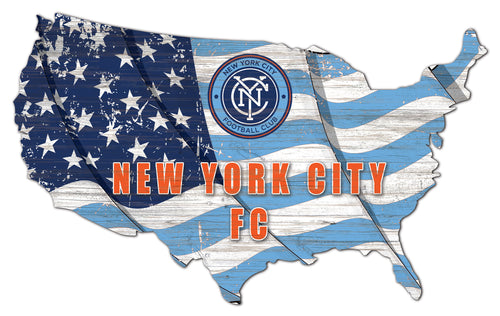 New York City FC USA Shape Wood Sign