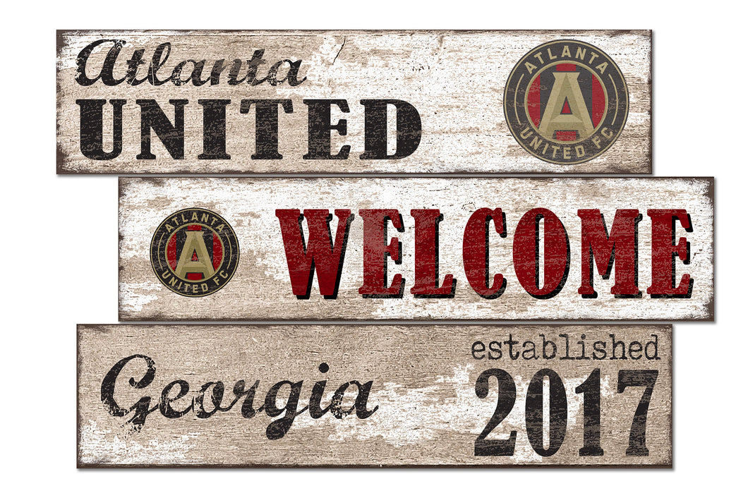 Atlanta United Welcome 3 Plank Wood Sign