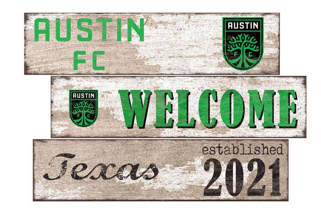 Austin FC Welcome 3 Plank Wood Sign