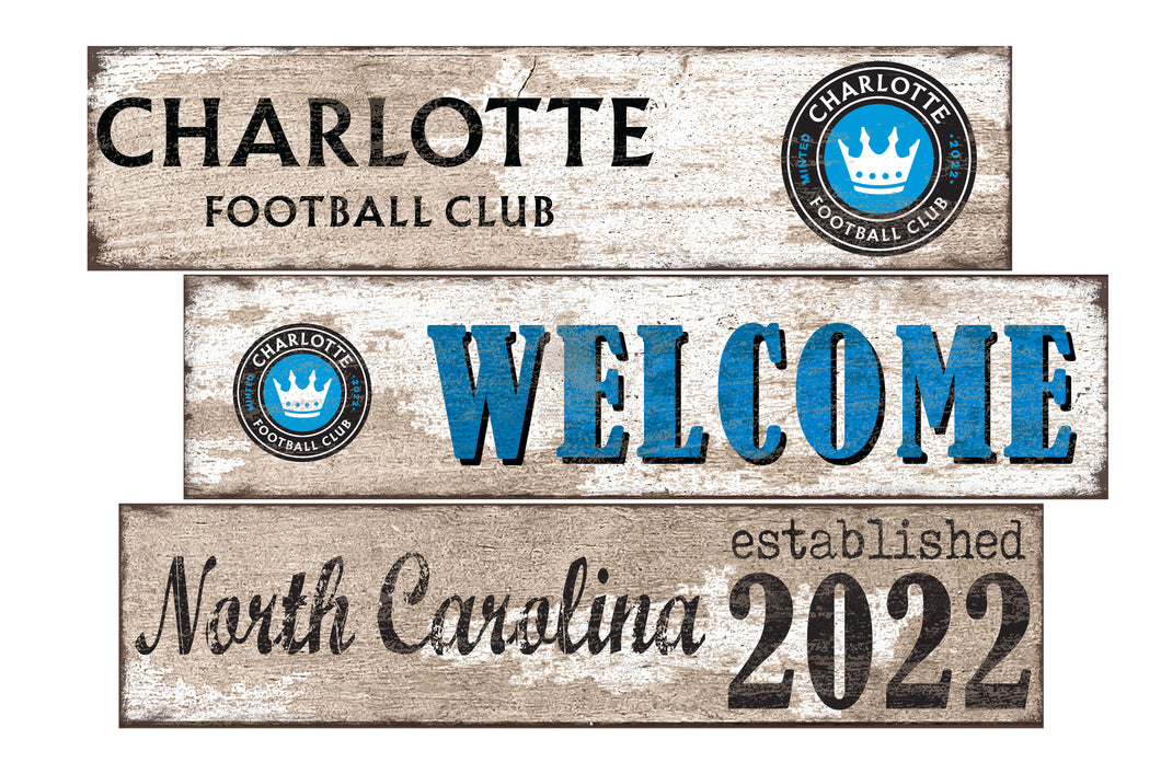 Charlotte FC Welcome 3 Plank Wood Sign