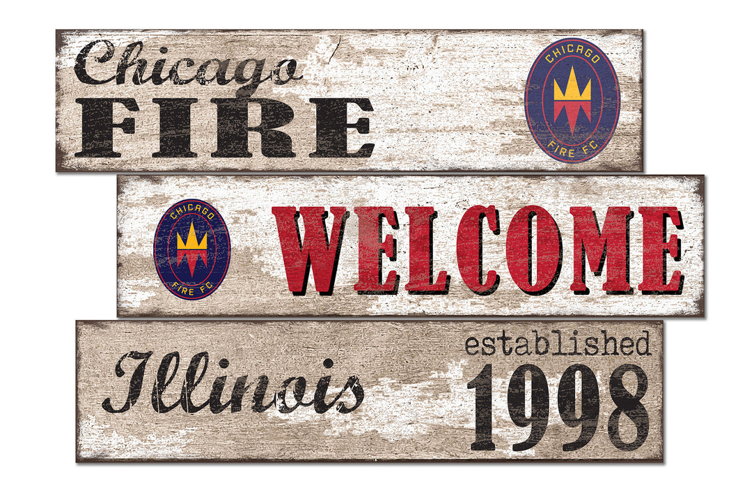 Chicago Fire Welcome 3 Plank Wood Sign