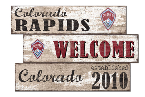 Colorado Rapids Welcome 3 Plank Wood Sign