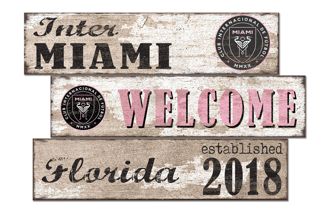 Inter Miami Welcome 3 Plank Wood Sign
