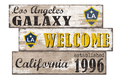 LA Galaxy Welcome 3 Plank Wood Sign