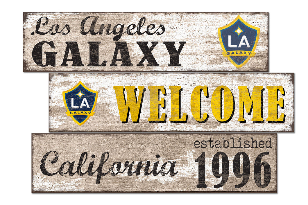 LA Galaxy Welcome 3 Plank Wood Sign