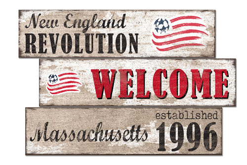 New England Revolution Welcome 3 Plank Wood Sign