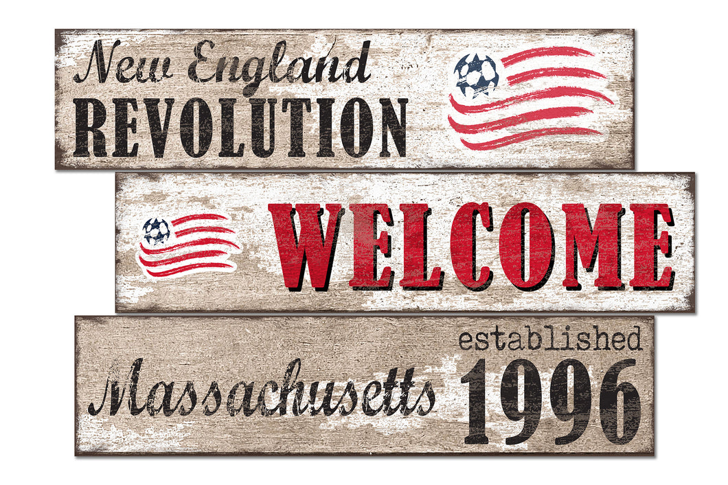 New England Revolution Welcome 3 Plank Wood Sign