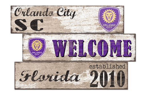Orlando City Welcome 3 Plank Wood Sign