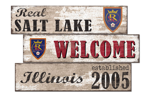 Real Salt Lake Welcome 3 Plank Wood Sign