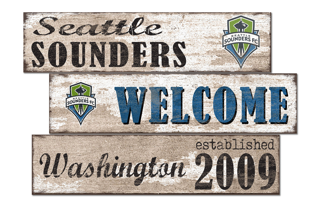 Seattle Sounders Welcome 3 Plank Wood Sign