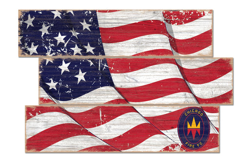 Chicago Fire Flag 3 Plank Wood Sign