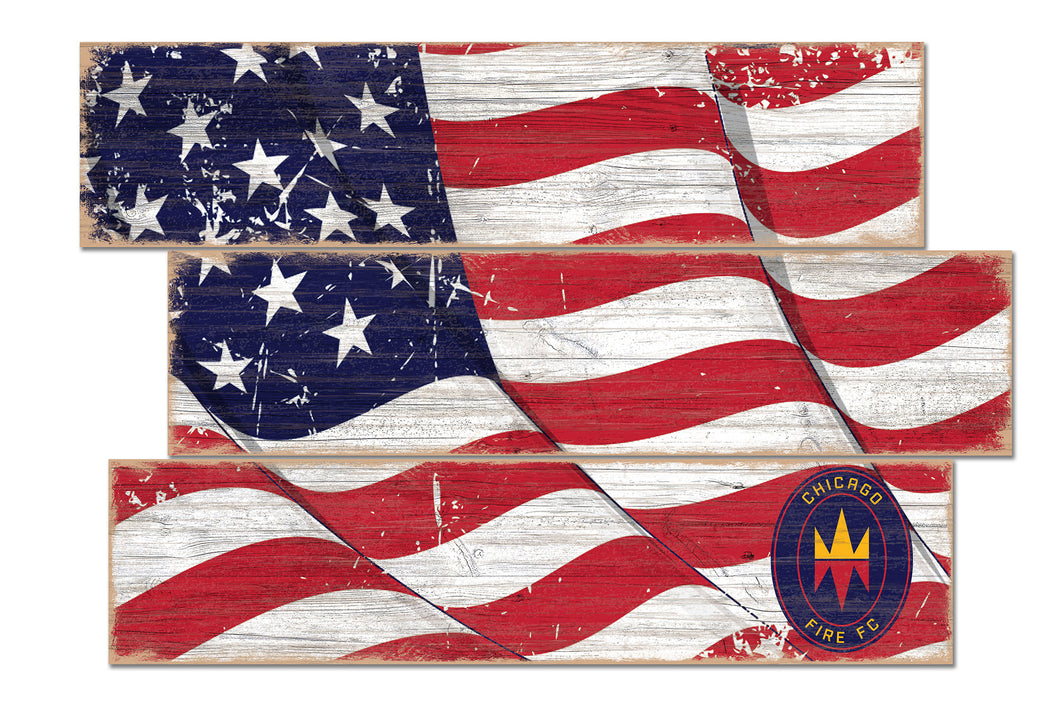 Chicago Fire Flag 3 Plank Wood Sign