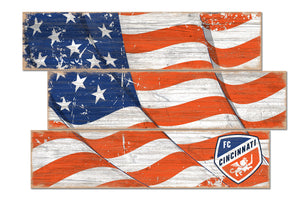 FC Cincinnati Flag 3 Plank Wood Sign