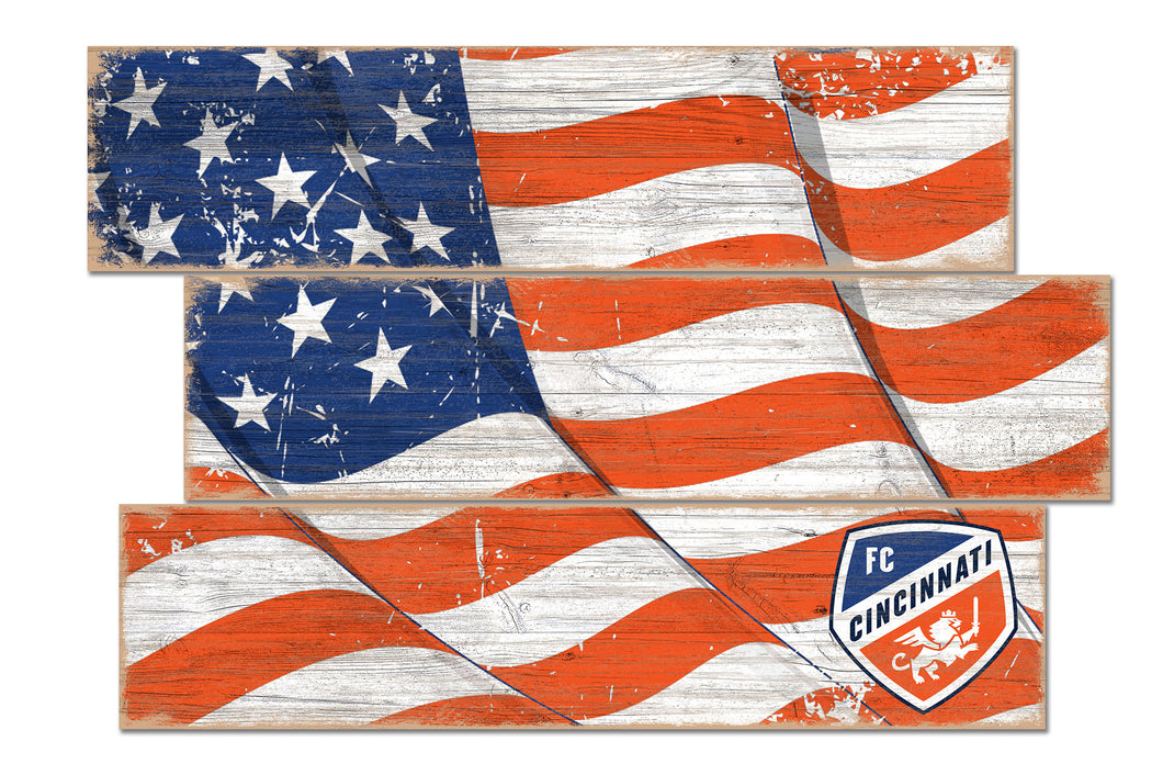 FC Cincinnati Flag 3 Plank Wood Sign