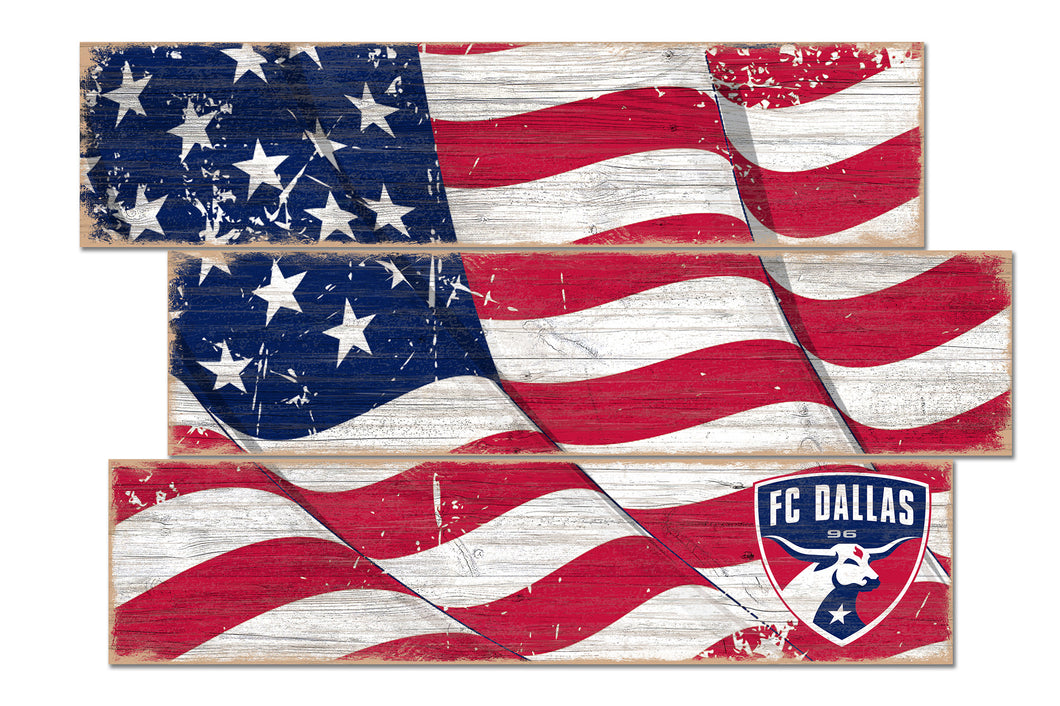 FC Dallas Flag 3 Plank Wood Sign