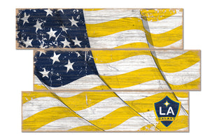 LA Galaxy Flag 3 Plank Wood Sign