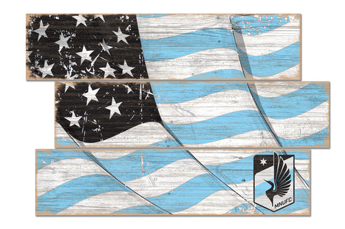 Minnesota United Flag 3 Plank Wood Sign