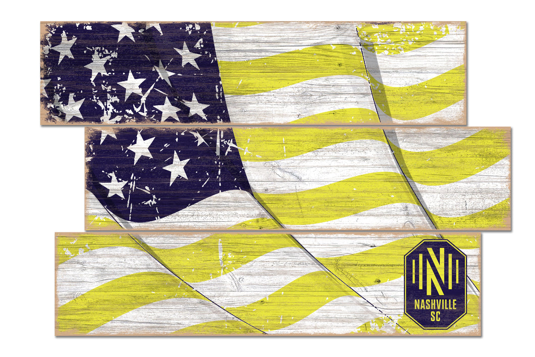 Nashville SC Flag 3 Plank Wood Sign