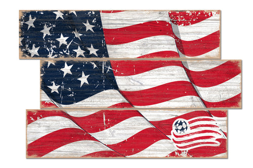 New England Revolution Flag 3 Plank Wood Sign