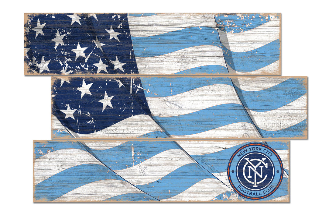 New York City FC Flag 3 Plank Wood Sign