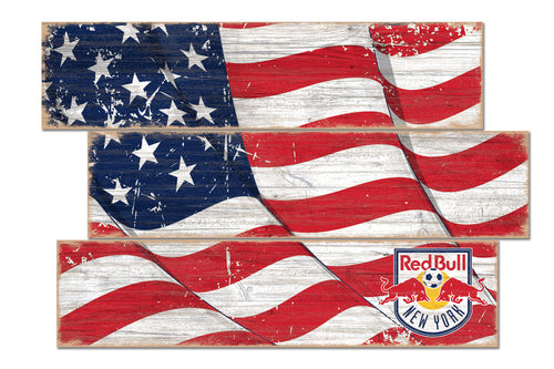 New York Red Bulls Flag 3 Plank Wood Sign