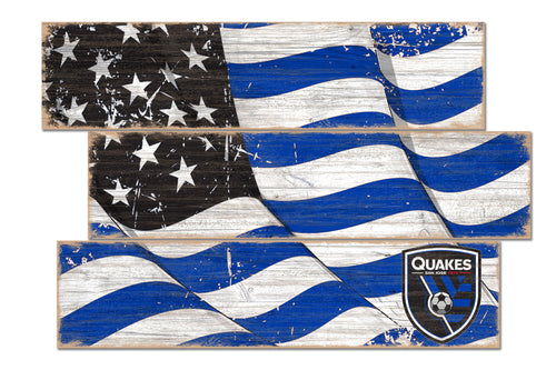 San Jose Earthquakes Flag 3 Plank Wood Sign