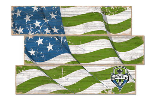 Seattle Sounders Flag 3 Plank Wood Sign